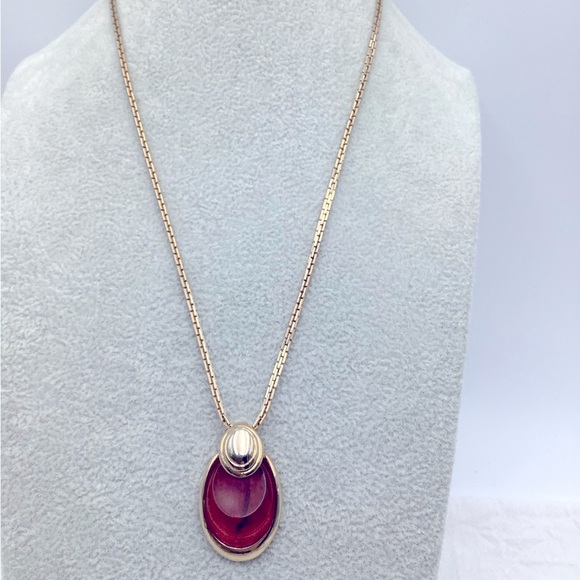 Vintage Sarah Coventry Gold Necklace with Amber Pendant - Picture 1 of 3